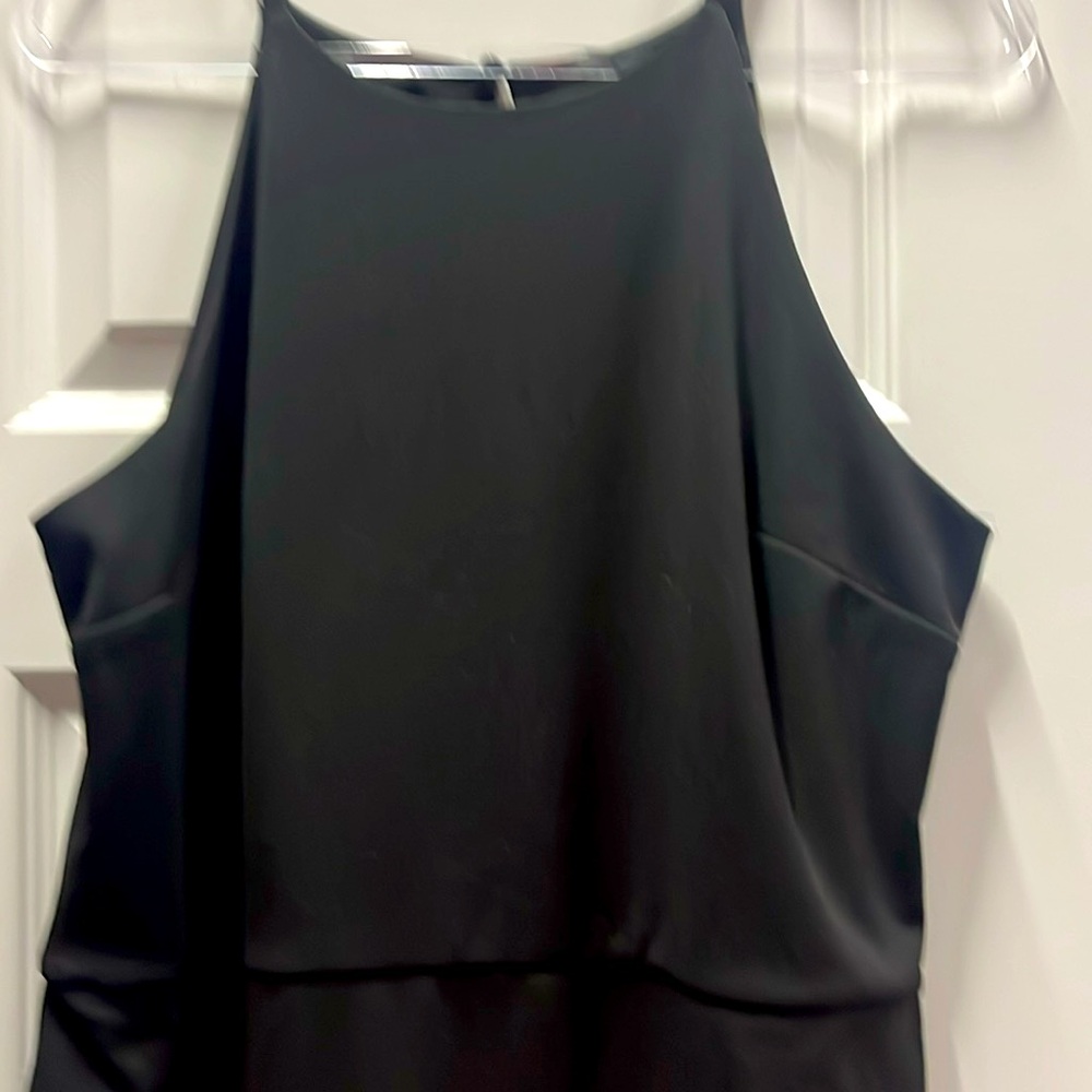 By&By Long Black Cocktail Dress with open leg slit with Bling